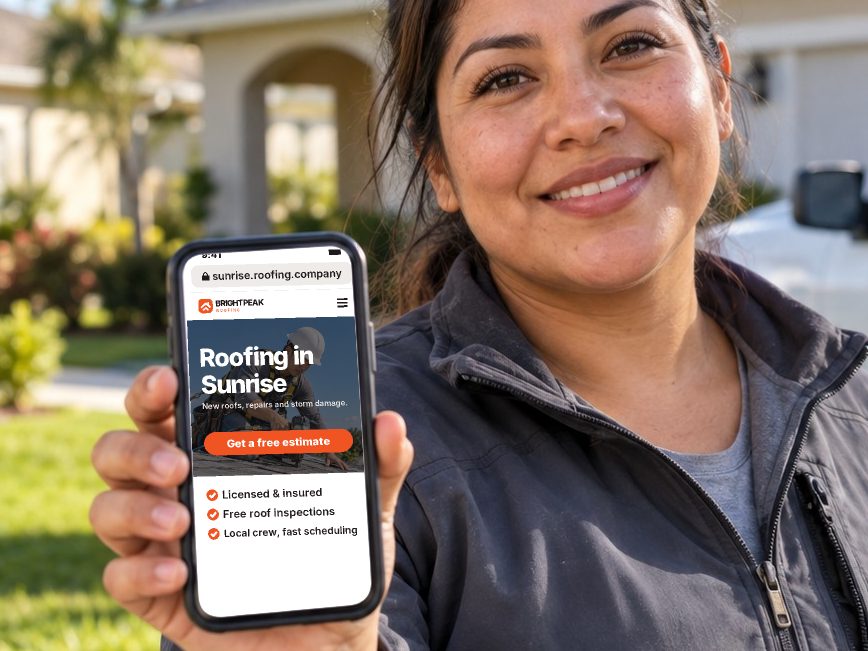 sunrise.roofing.company open in a phone browser